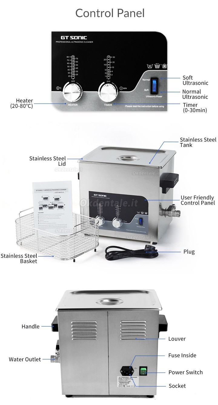 GT SONIC T-Series Digital Ultrasonic Cleaner 2-27L 100-500W wwith Heating Function